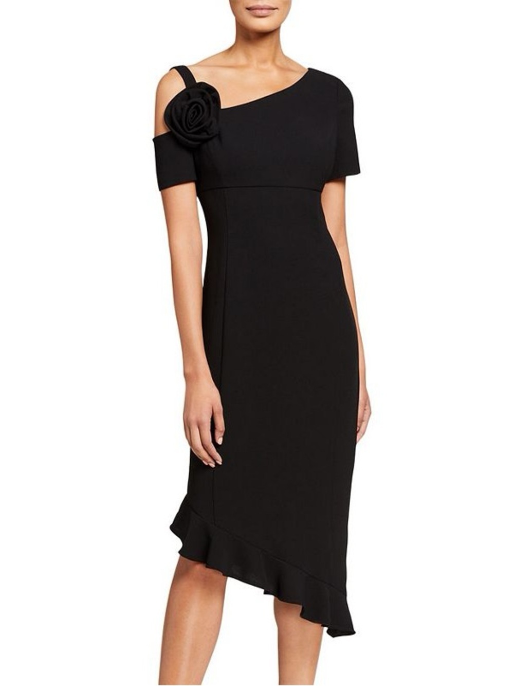 NEW Shani Floral Asymmetrical Dress Ruffle Hem Black Size 12